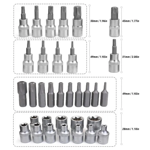 34PCS E-Type & Torx Socket Set – External Torx Socket & Bit Tool Kit for Automotive Repair
