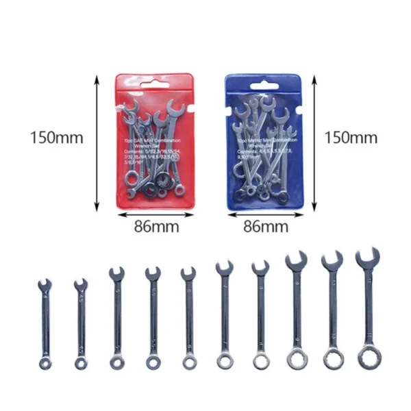 LOMBARD 10PCS Mini Combination Wrench Set British & Metric Type 4-11MM Precision Spanner Tool