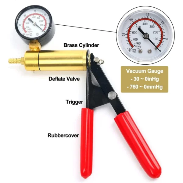 Handheld Brake Fluid Bleeder Vacuum Pump Kit with Dual Scale Gauge & Reservoir Jar