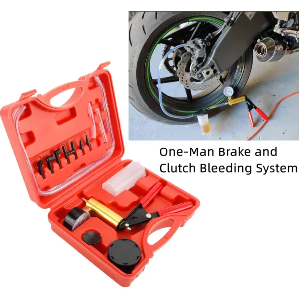 Handheld Brake Fluid Bleeder Vacuum Pump Kit with Dual Scale Gauge & Reservoir Jar