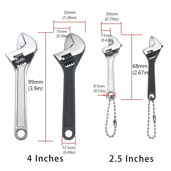 Mini Adjustable Wrench 2.5 Inch / 4 Inch Steel Monkey Wrench Open-End Spanner Tool